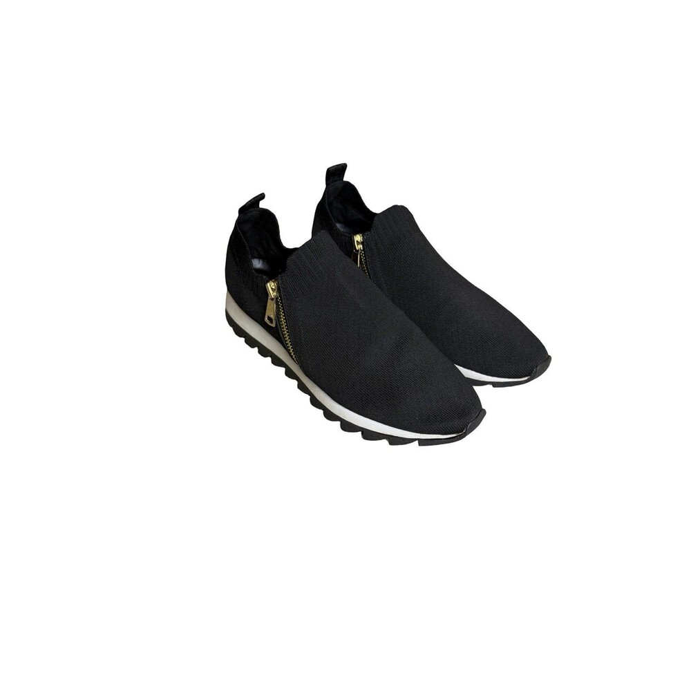 DKNY Womens Black and White Slip On Sock Sneakers Shoe size 7.5 Gold Zipper